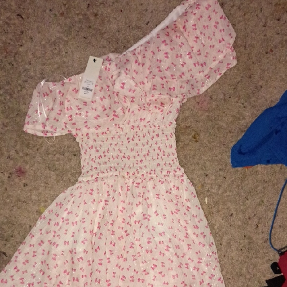 Francesca's Collections Pink and White Asymmetrical Puffed Sundress
